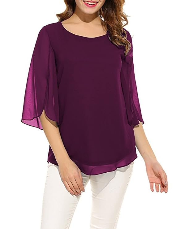 PLADO Women's and Girls Georgette Top Maroon - Image 5
