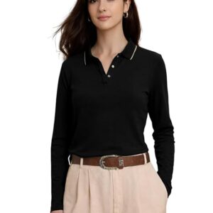 Celary Women's T-Shirt|Full Sleeve Polo Collar T-Shirt for Woman|Cotton Blend Stretch Casual Top Size:- S to 2XL
