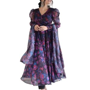 Women's Georgette Anarkali Floral Digital Printed Kurta Dupatta Set