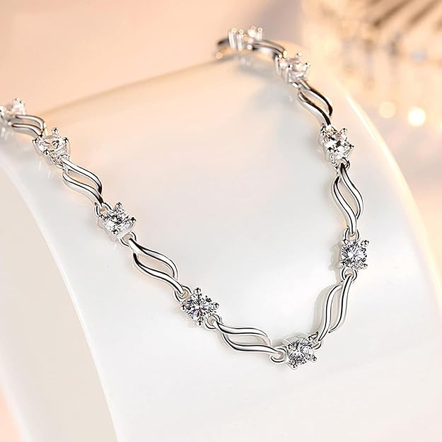 Nilu's Collection 925 silver plated copper bracelet for women with cubic zirconia