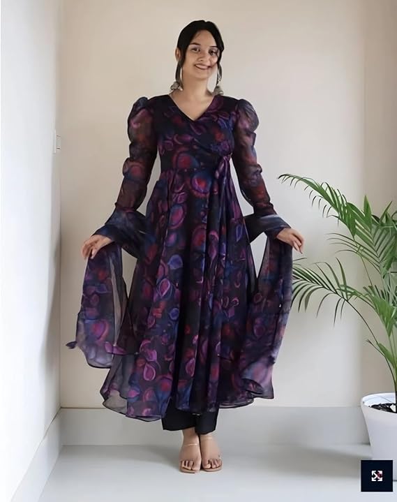 Women's Georgette Anarkali Floral Digital Printed Kurta Dupatta Set - Image 4