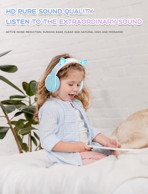 Daemon Headphones, Bluetooth Wireless Headphones for Kids Teens Adults, Over-Ear Bluetooth with Microphone, Cat Ear for Girls Women (Multi) - Image 6