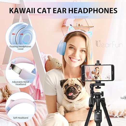 Daemon Headphones, Bluetooth Wireless Headphones for Kids Teens Adults, Over-Ear Bluetooth with Microphone, Cat Ear for Girls Women (Multi) - Image 5
