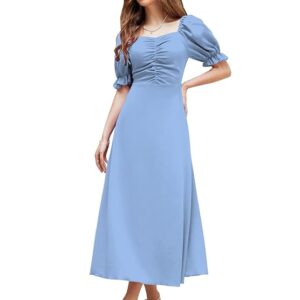 Shasmi women's light blue A-line maxi dress with ruched puff sleeves