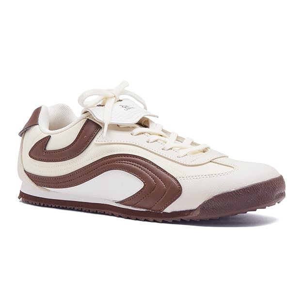 Campus Women’s Off White & Brown Casual Sneakers – Lightweight Anti-Slip Shoes