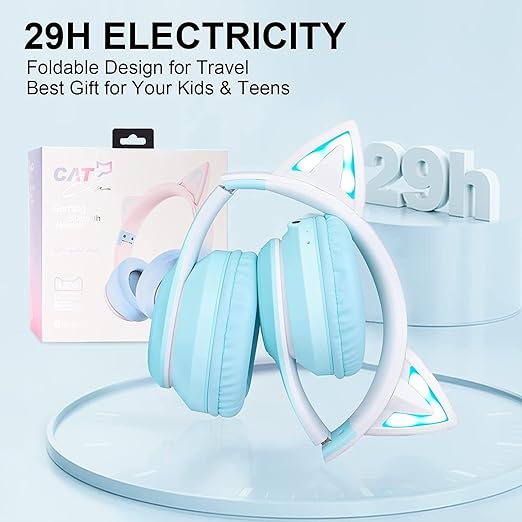 Daemon Headphones, Bluetooth Wireless Headphones for Kids Teens Adults, Over-Ear Bluetooth with Microphone, Cat Ear for Girls Women (Multi) - Image 4