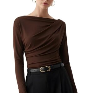 SIGHTBOMB SOFTLINE Asymmetric Boat Neck FRONTFLOW Gathered Waterfall Afford LUX Edition Formal WEAR Long Sleeve Feather Touch TOP for Women