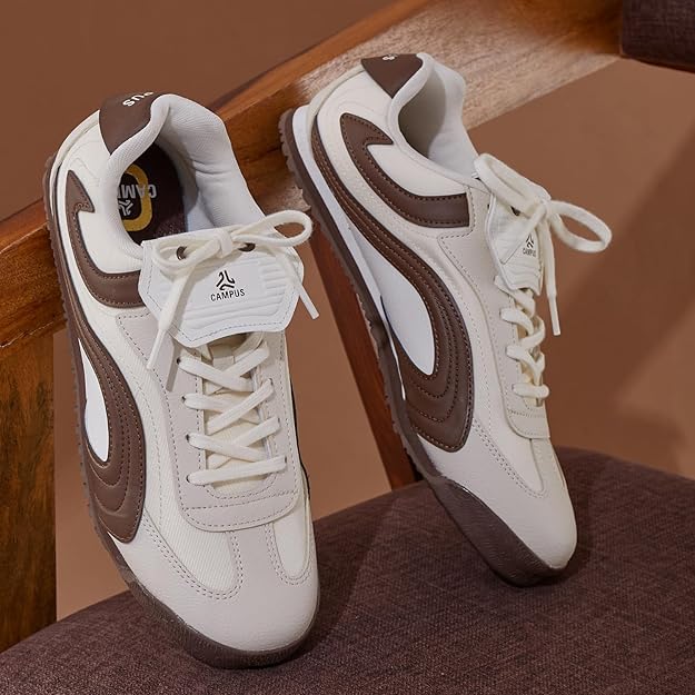 Campus Women’s Off White & Brown Casual Sneakers – Lightweight Anti-Slip Shoes