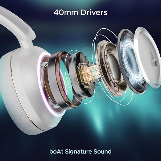 boAt Rockerz 480, RGB LEDs,6 Light Modes, 40mm Drivers,Beast Mode, 60H Battery, ENx Tech, Stream Ad Free Music via App Support, Bluetooth Headphones, Wireless Over Ear Headphone with Mic (White Sabre) - Image 5