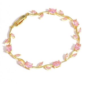 finistra Tulip bracelet for women with gold plated pink crystal floral design