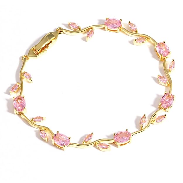 finistra Tulip bracelet for women with gold plated pink crystal floral design