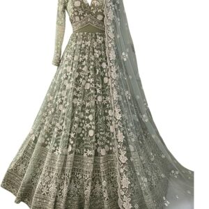 Aika Creation Women's Net Embroidered Semi-Stitched Gown Cross Gown-New