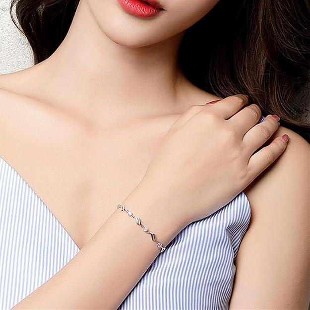 Nilu's Collection 925 silver plated copper bracelet for women with cubic zirconia