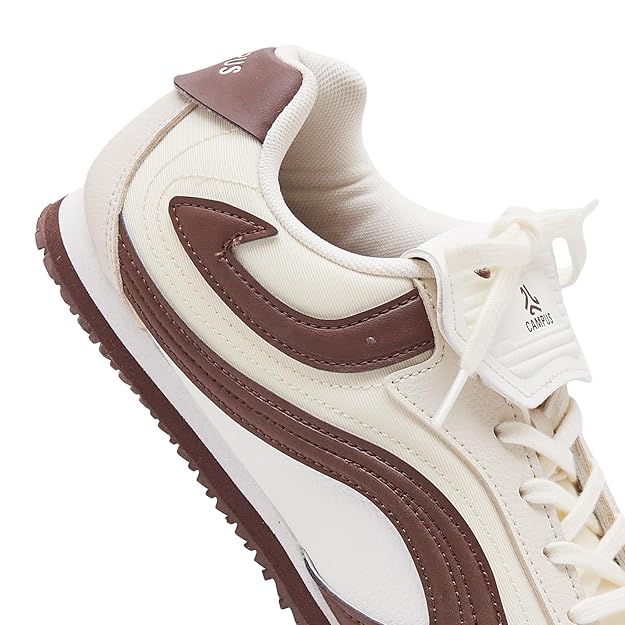 Campus Women’s Off White & Brown Casual Sneakers – Lightweight Anti-Slip Shoes