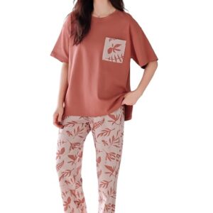 Glasgo women's cotton pajama set with short sleeve top and pants Korean night suit