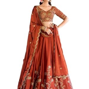 Orange Sequin Embroidery Silk Lehenga Choli for Women – Semi-Stitched Ethnic Wear