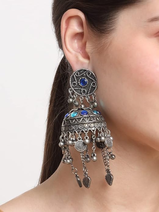 YouBella Jewellery oxidised silver big size jhumki earrings for girls and women