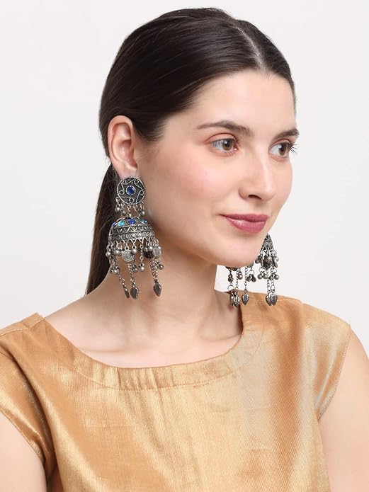 YouBella Jewellery oxidised silver big size jhumki earrings for girls and women