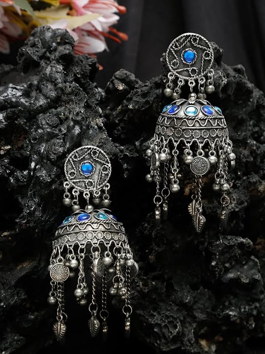YouBella Jewellery oxidised silver big size jhumki earrings for girls and women