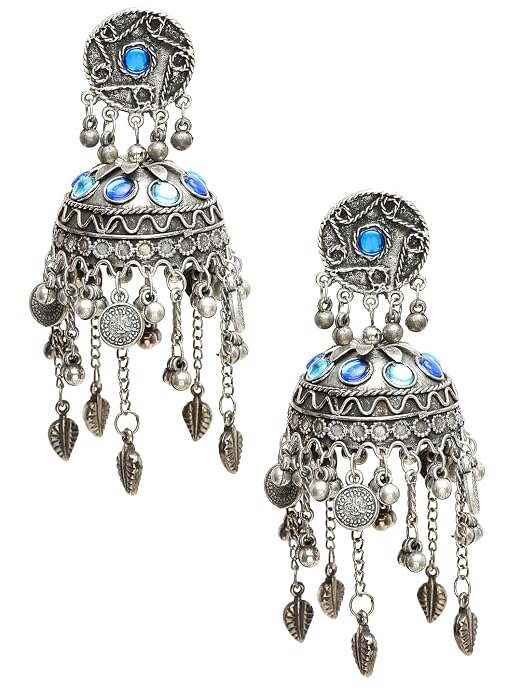 YouBella Jewellery oxidised silver big size jhumki earrings for girls and women